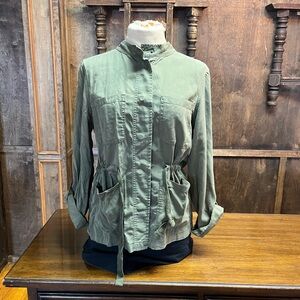 Sage Green Utility Jacket with Military Design and Full Length Zipper